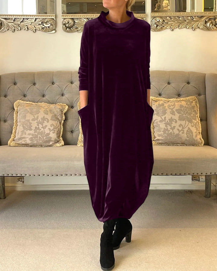 Riva Lefèvre | Elegantes langes Samtkleid mit O-Ausschnitt für Frauen
