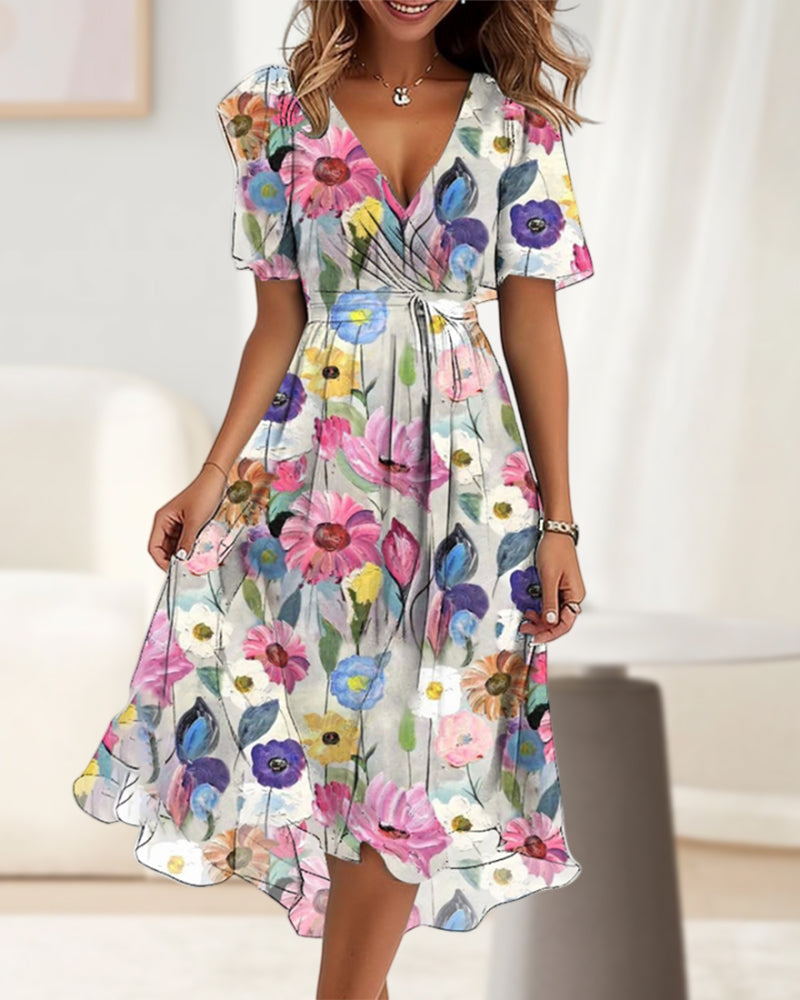 Emma | Elegantes farbenfrohes Kleid mit Blumendruck