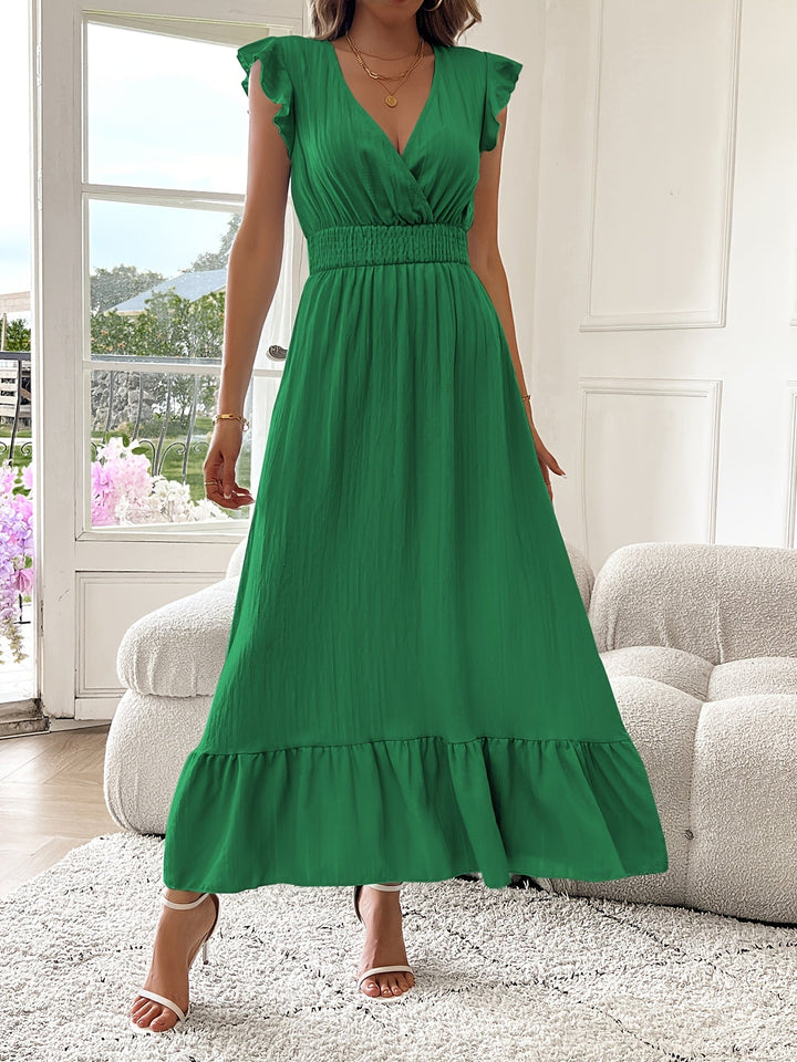 Mara | V-Ausschnitt Maxikleid mit Rüschen Saum