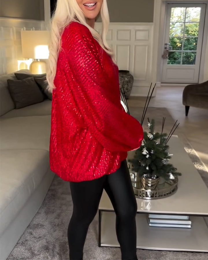 Emma | Stilvolles Damen Top mit Rundhals & Pailletten