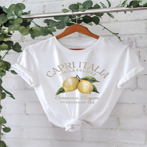 Claudia | T-Shirt mit Zitronen-Buchstabenprint