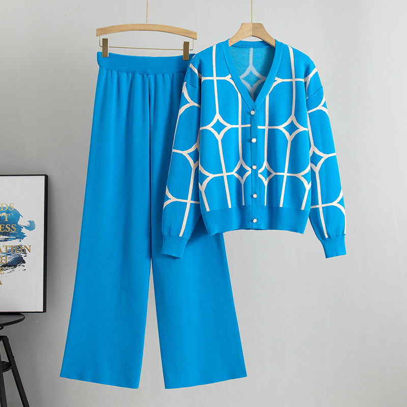 Sarah | Geometrisches Damen-Set: Cardigan & Hose