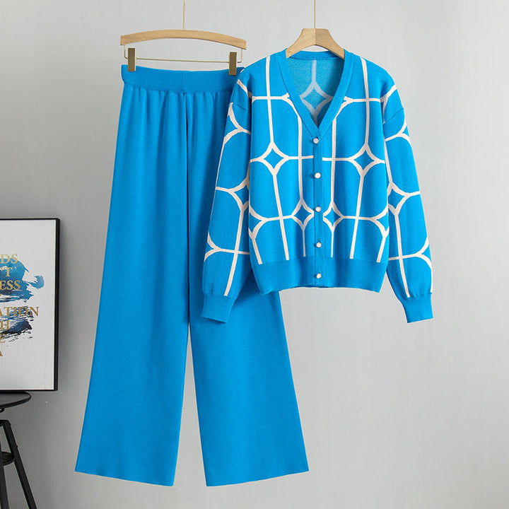 Sarah | Geometrisches Damen-Set: Cardigan & Hose
