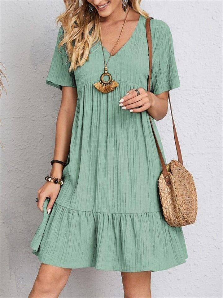 Inge | Retro V-Ausschnitt lockeres Freizeitkleid