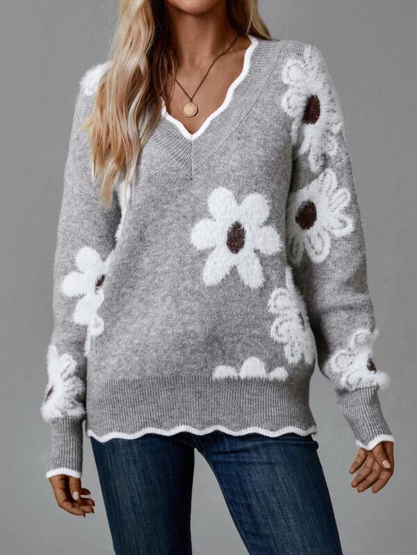 Leon | Zeitloser V-Neck Pullover mit floralen Details