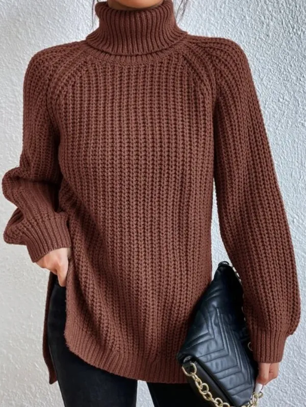 Helena | Rollkragenpullover mit geteiltem Saum und Raglanärmeln