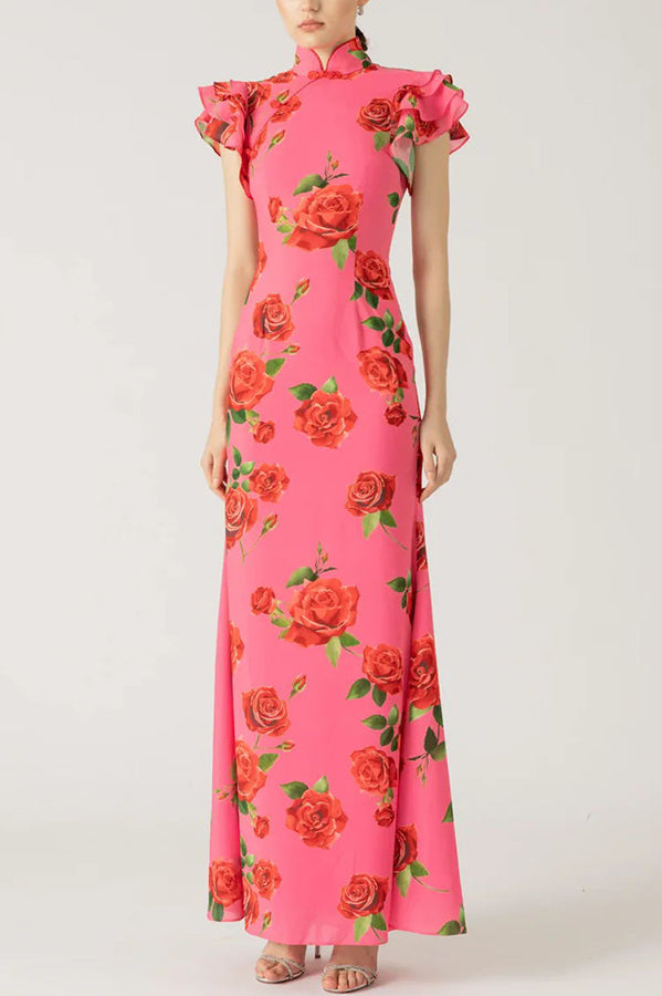 Thenka | Kleid mit Stehkragen und ausgestellten Ärmeln