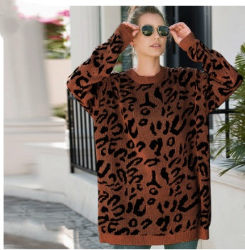 Hirdis | Leopardenmuster Pullover mit langen Ärmeln