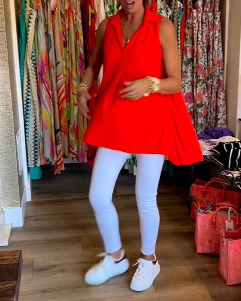 Sophia | Ärmelloses Top mit Rüschen und Revers