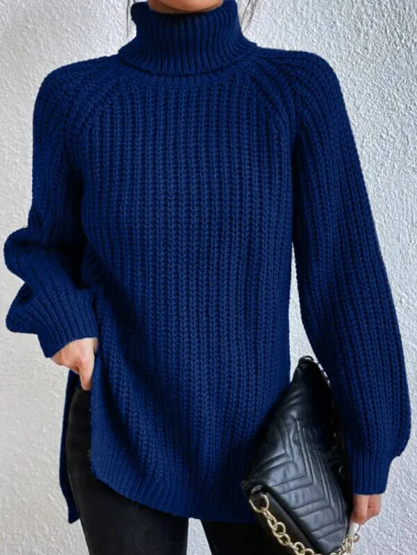 Helena | Rollkragenpullover mit geteiltem Saum und Raglanärmeln