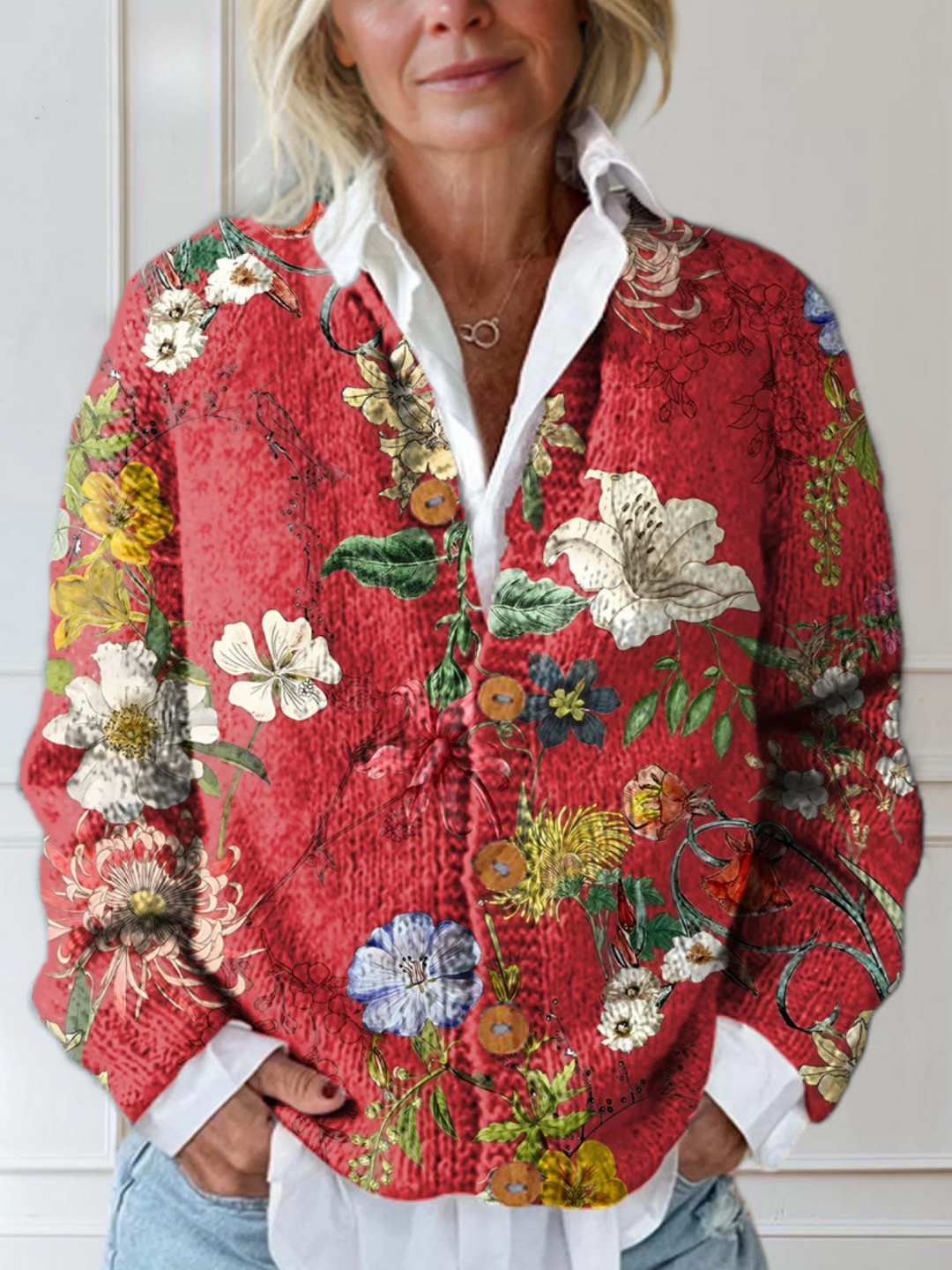Lea | Vintage Strickjacke mit Blumenprint