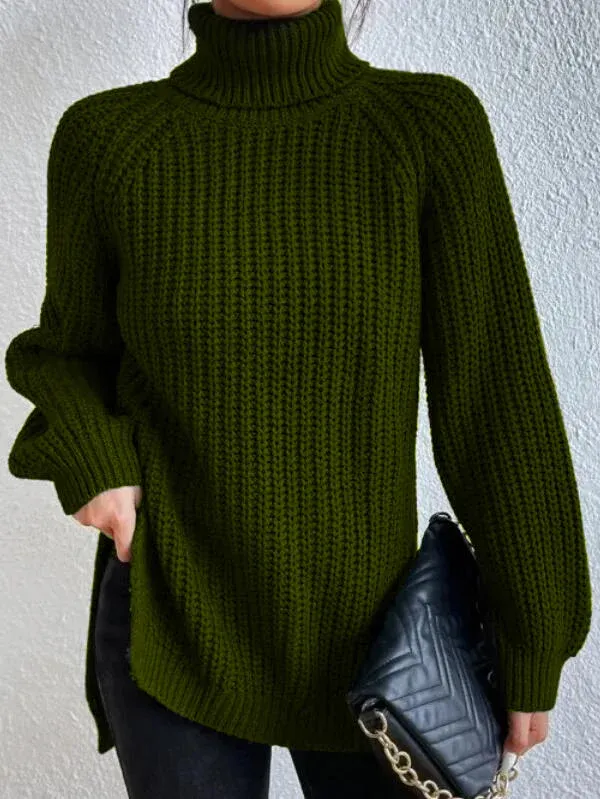 Helena | Rollkragenpullover mit geteiltem Saum und Raglanärmeln