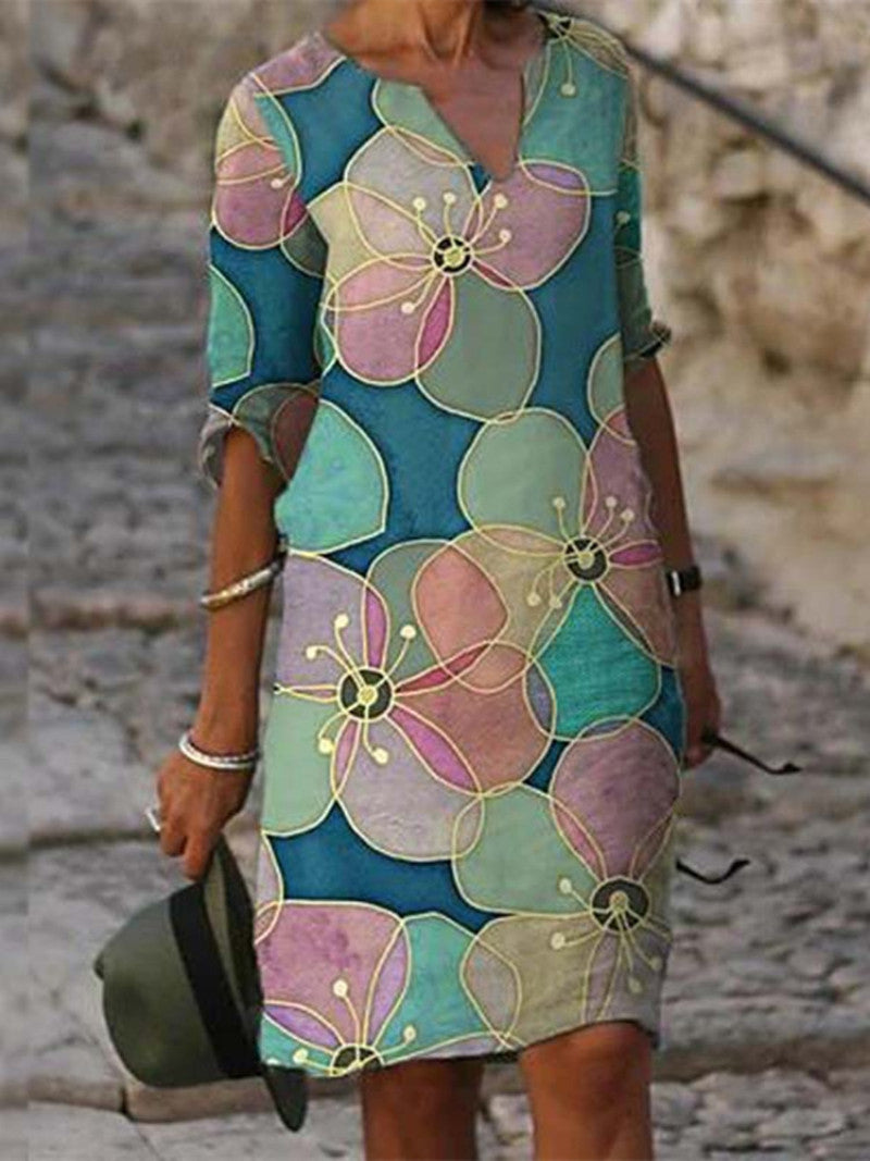 Flora | Leinenkleid mit Blumenmuster für Damen