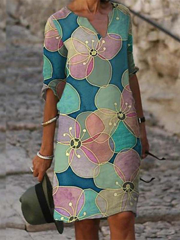 Flora | Leinenkleid mit Blumenmuster für Damen