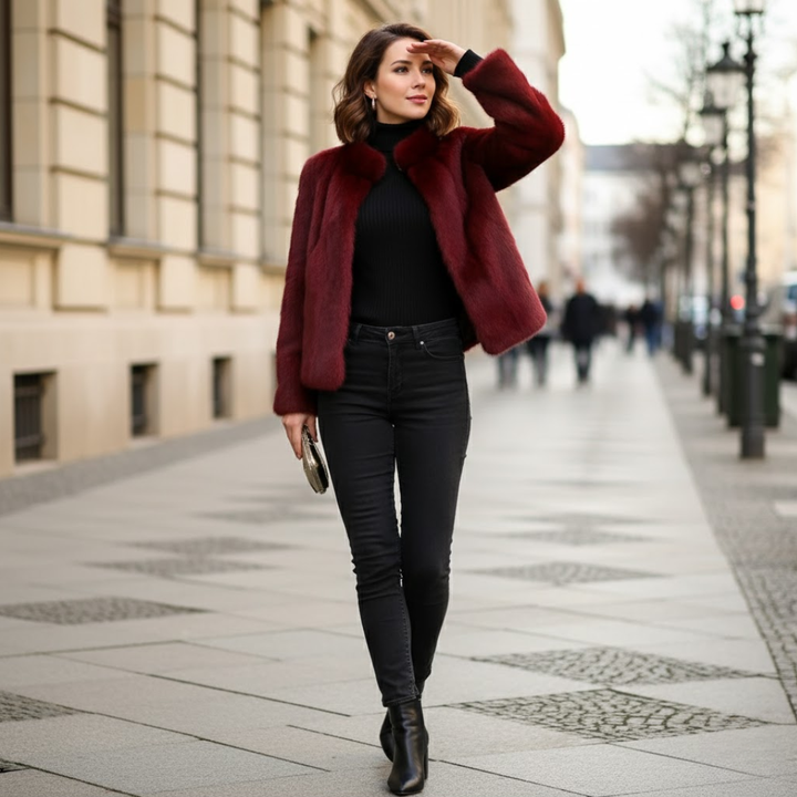 Emma | Stylische Kurzfelljacke für Damen mit Stehkragen