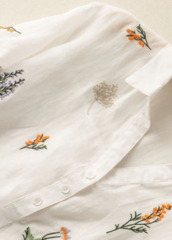 Leinen-Shirt mit Peter-Pan-Kragen und Druckpatchwork