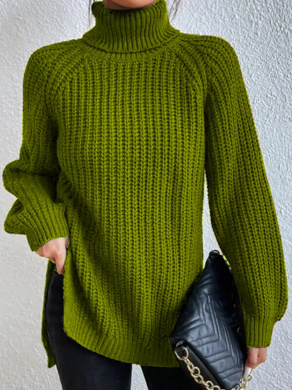Helena | Rollkragenpullover mit geteiltem Saum und Raglanärmeln