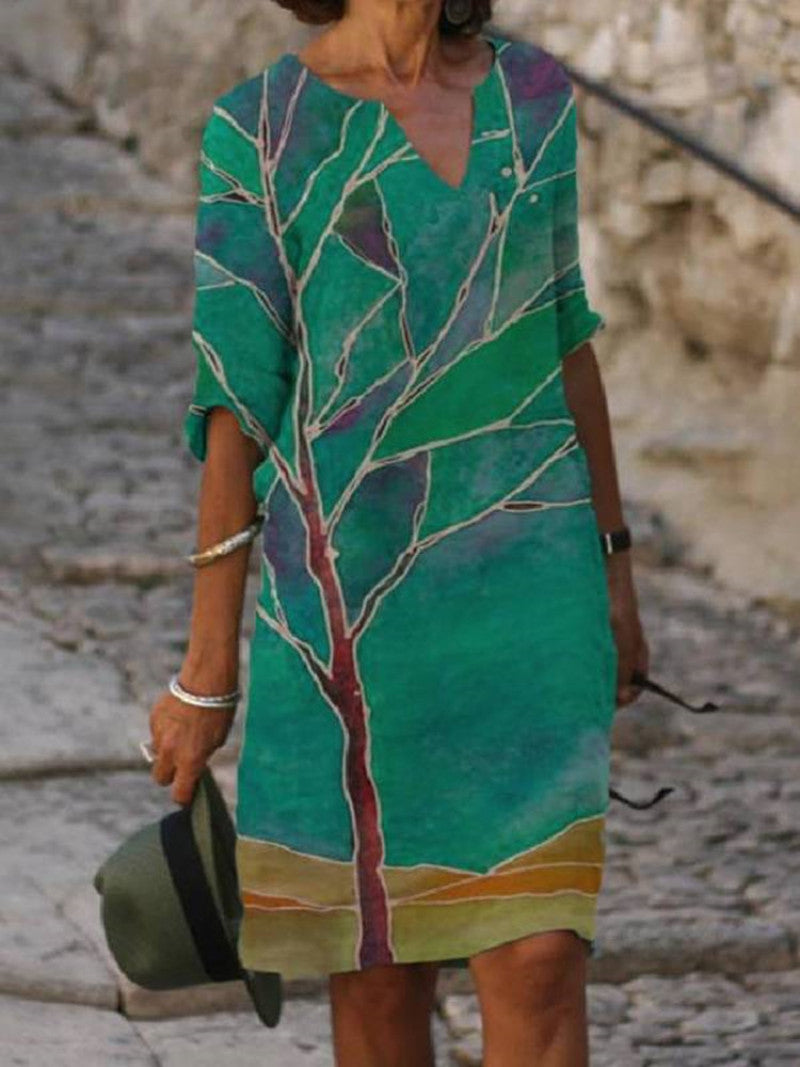 Flora | Leinenkleid mit Blumenmuster für Damen