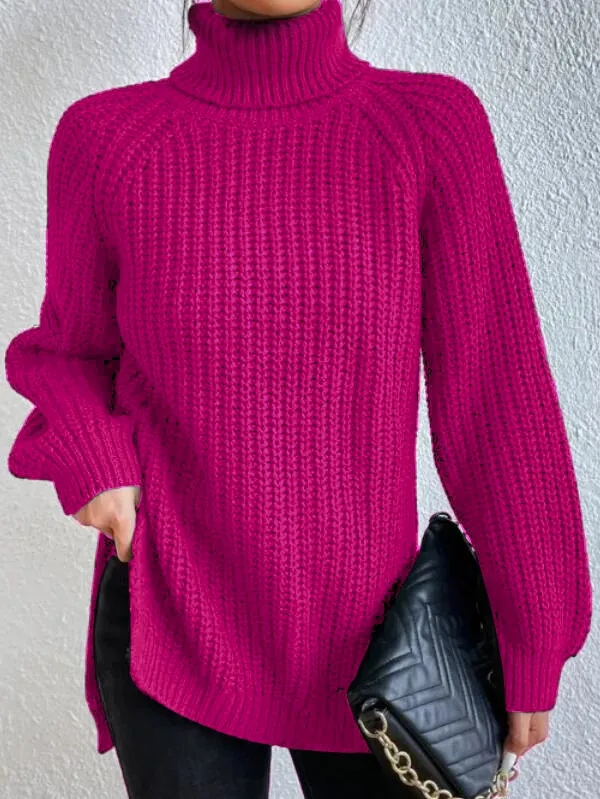 Helena | Rollkragenpullover mit geteiltem Saum und Raglanärmeln