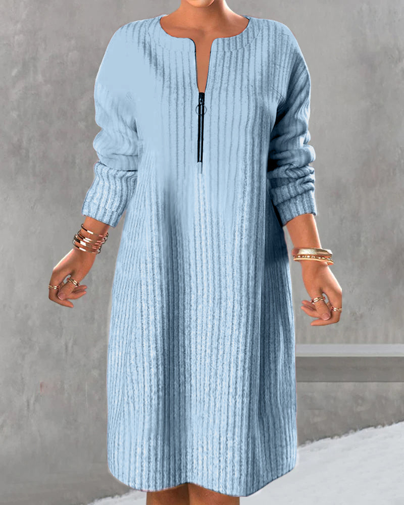 Lena | Langes Strickkleid Damen mit Reißverschluss elegant