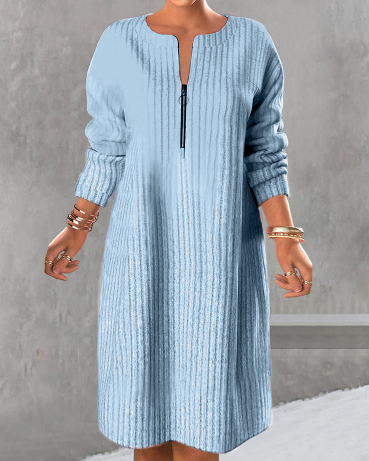 Lena | Langes Strickkleid Damen mit Reißverschluss elegant
