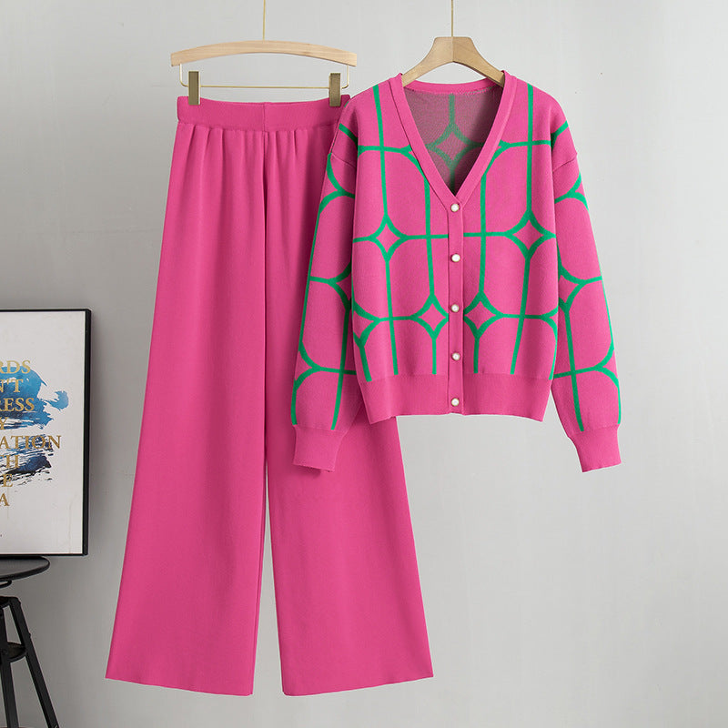 Sarah | Geometrisches Damen-Set: Cardigan & Hose