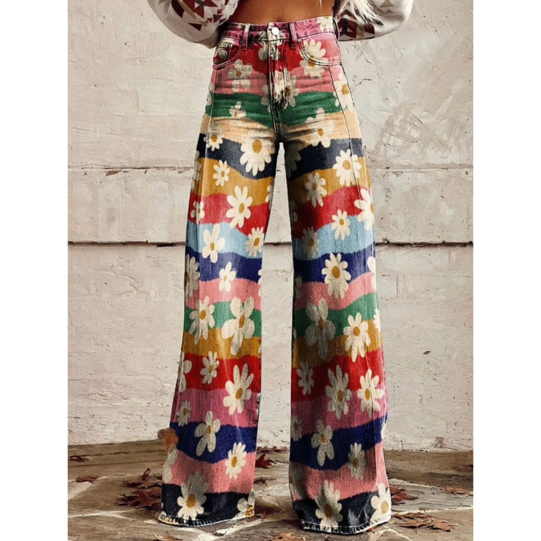 Julia | Retro Hose mit Blumen und weitem Bein