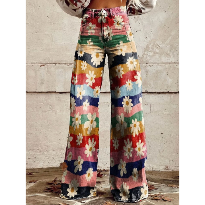 Julia | Retro Hose mit Blumen und weitem Bein