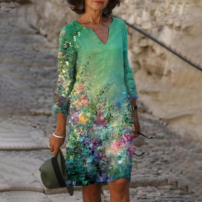 Flora | Leinenkleid mit Blumenmuster für Damen