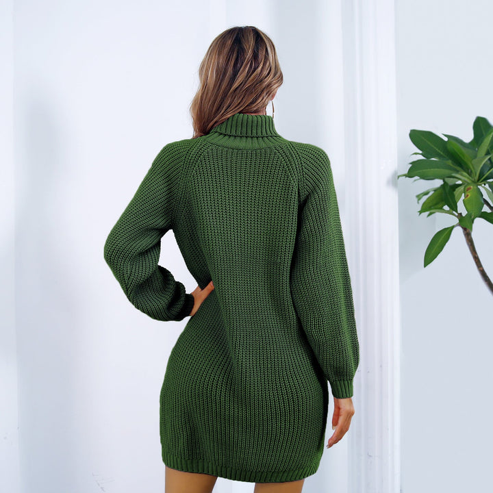 Lena | Winter Strickkleid mit Stehkragen Damen