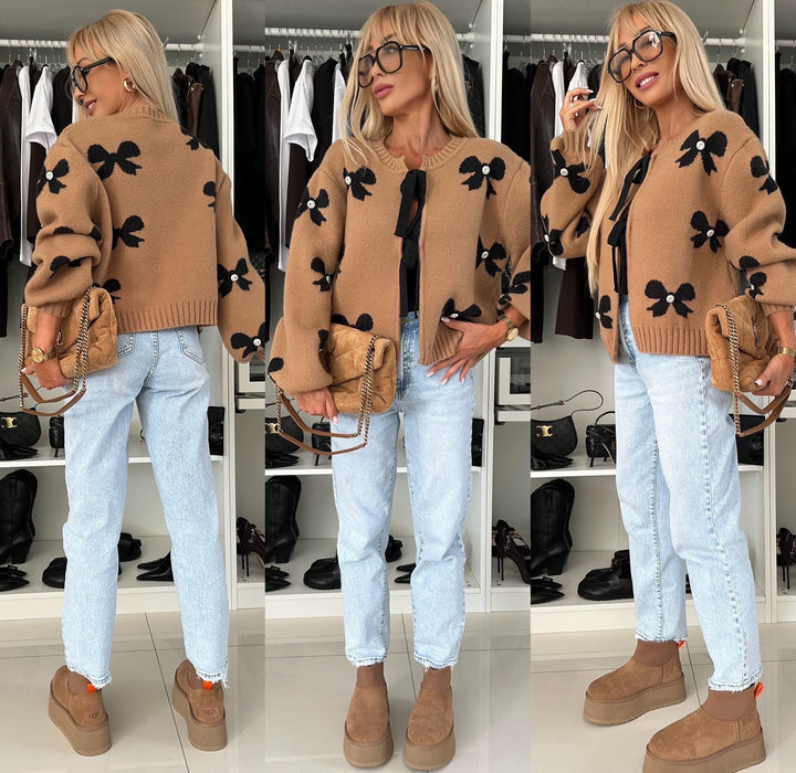 Luisa | Flauschige Strickjacke mit Schleifendetail