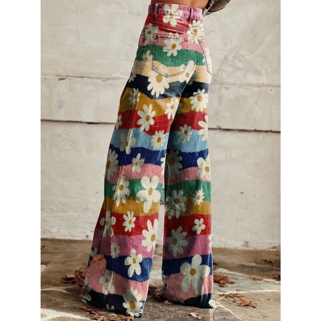 Julia | Retro Hose mit Blumen und weitem Bein