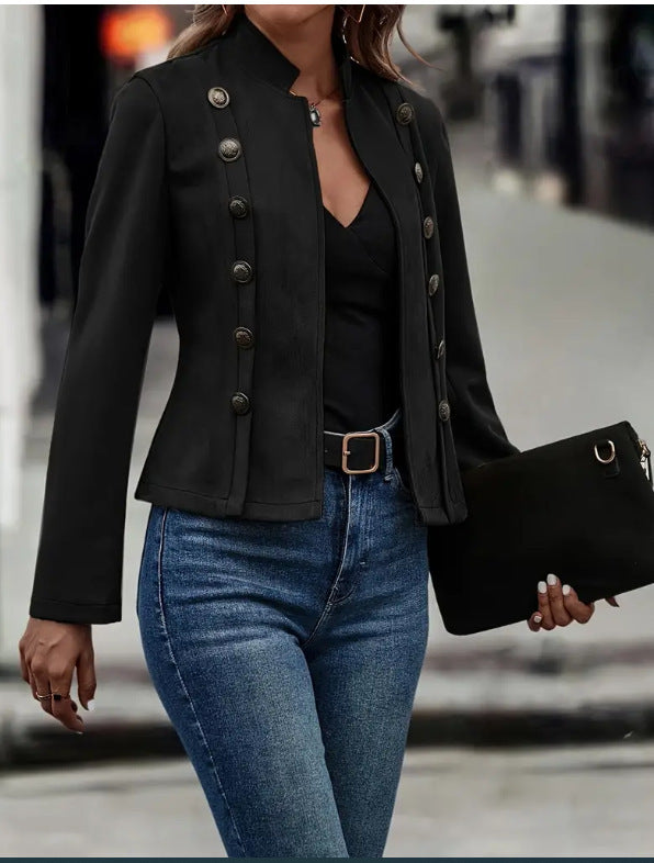 Kurze Jacke Retro Wildleder Langarm mit Zipper und Seitentaschen