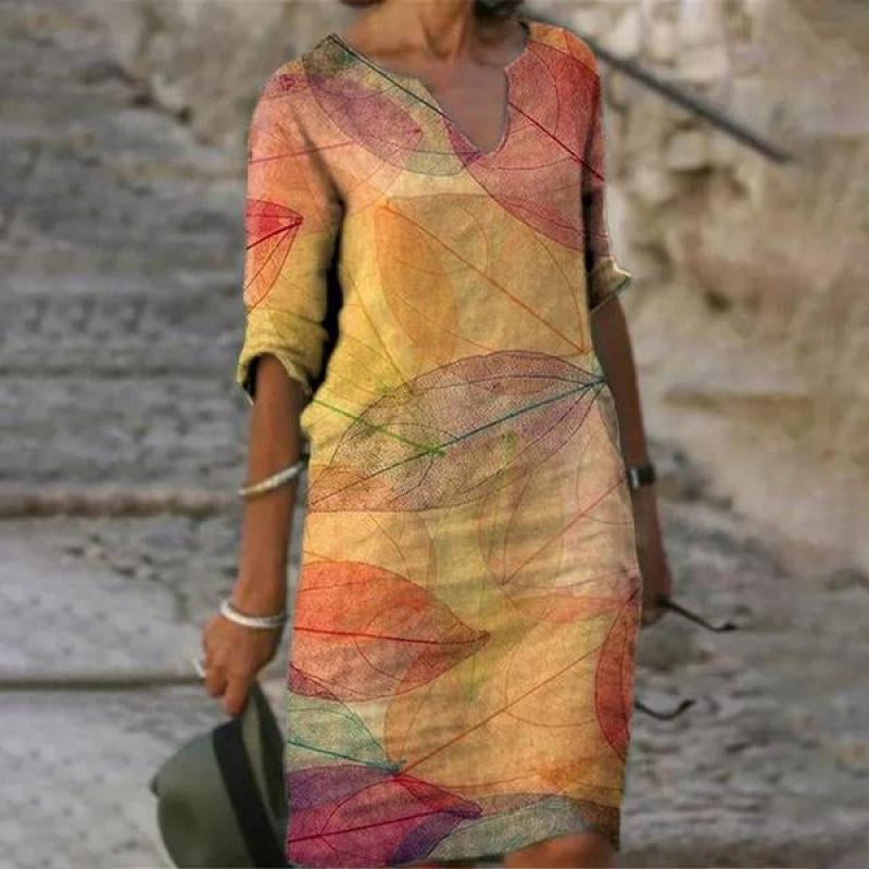 Flora | Leinenkleid mit Blumenmuster für Damen