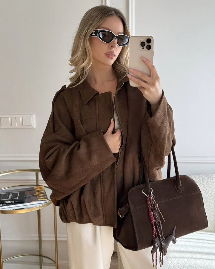 Lina | Stylische Wildlederjacke Damen im Pilotenlook