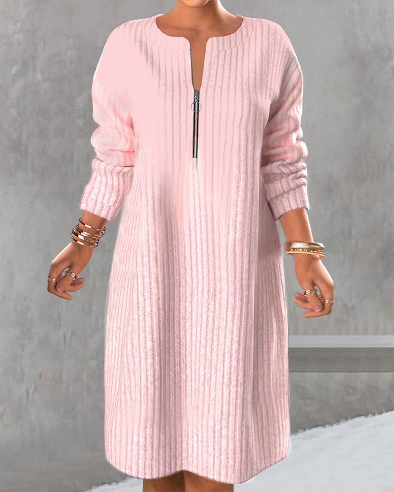 Lena | Langes Strickkleid Damen mit Reißverschluss elegant