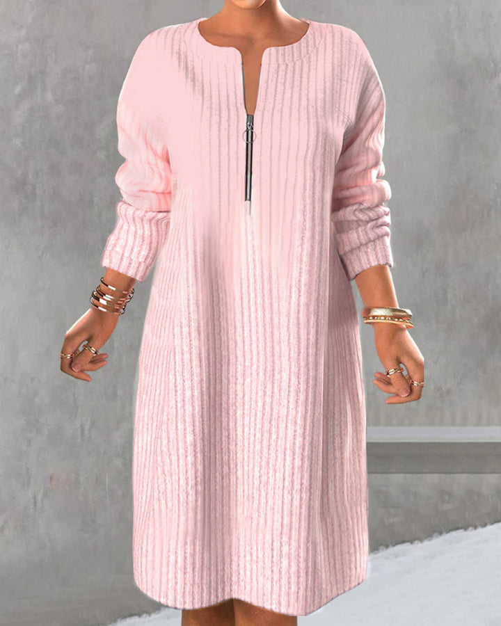 Lena | Langes Strickkleid Damen mit Reißverschluss elegant