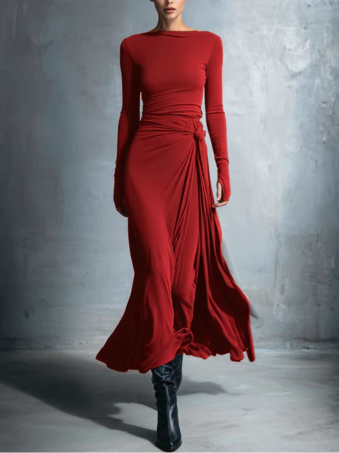 Emma | Damen Maxikleid mit seitlichem Knoten