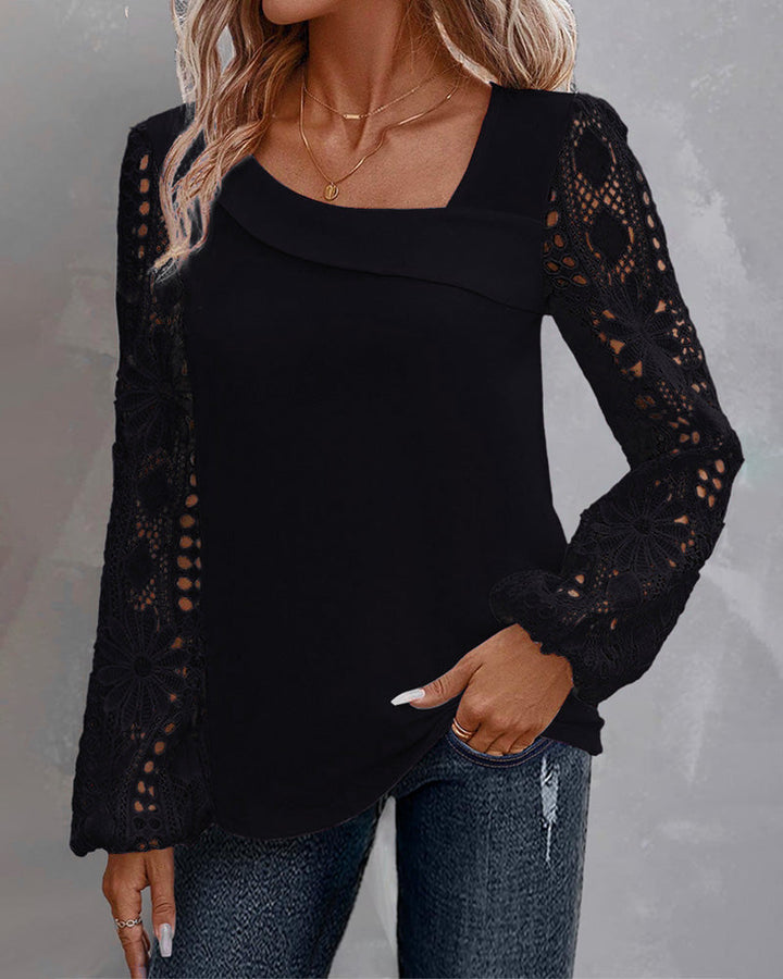 Clara | Damen Bluse elegant casual mit Spitzenverzierung