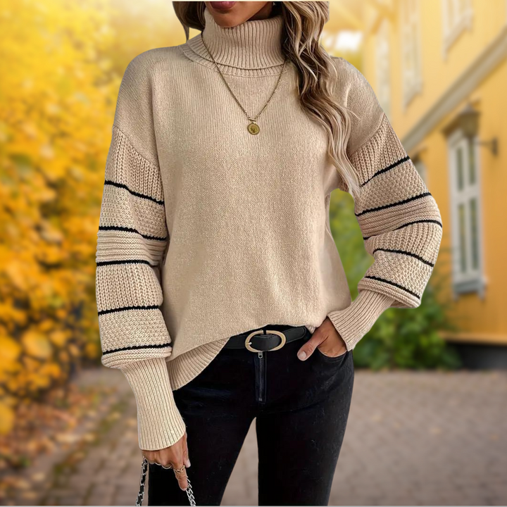 Stella | Rollkragenpullover mit Streifenärmeln