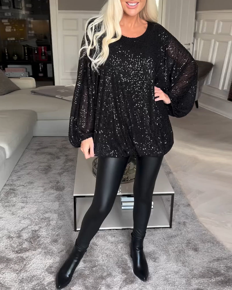 Emma | Stilvolles Damen Top mit Rundhals & Pailletten