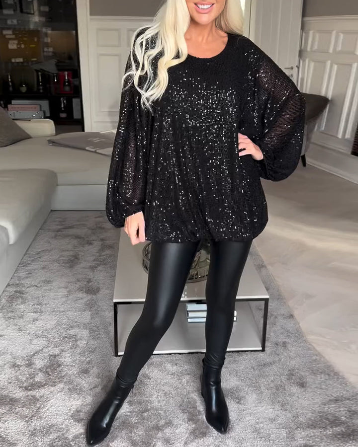 Emma | Stilvolles Damen Top mit Rundhals & Pailletten