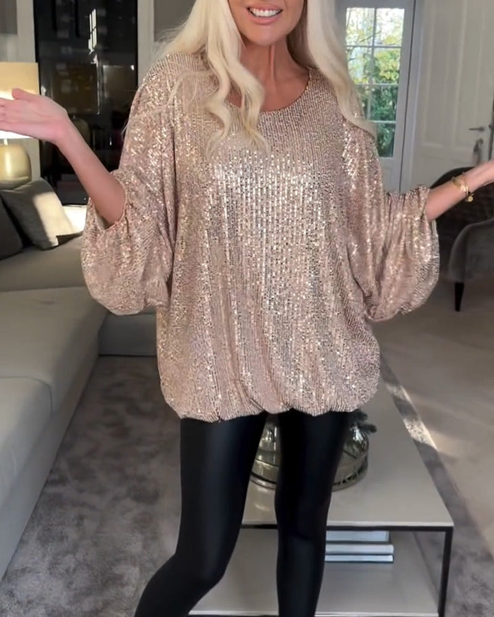 Emma | Stilvolles Damen Top mit Rundhals & Pailletten