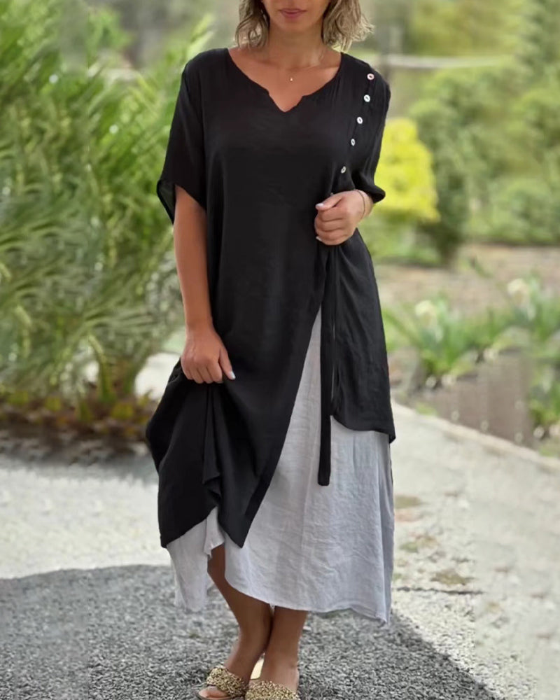 Velissa | Asymmetrisches Kleid mit kurzen Ärmeln