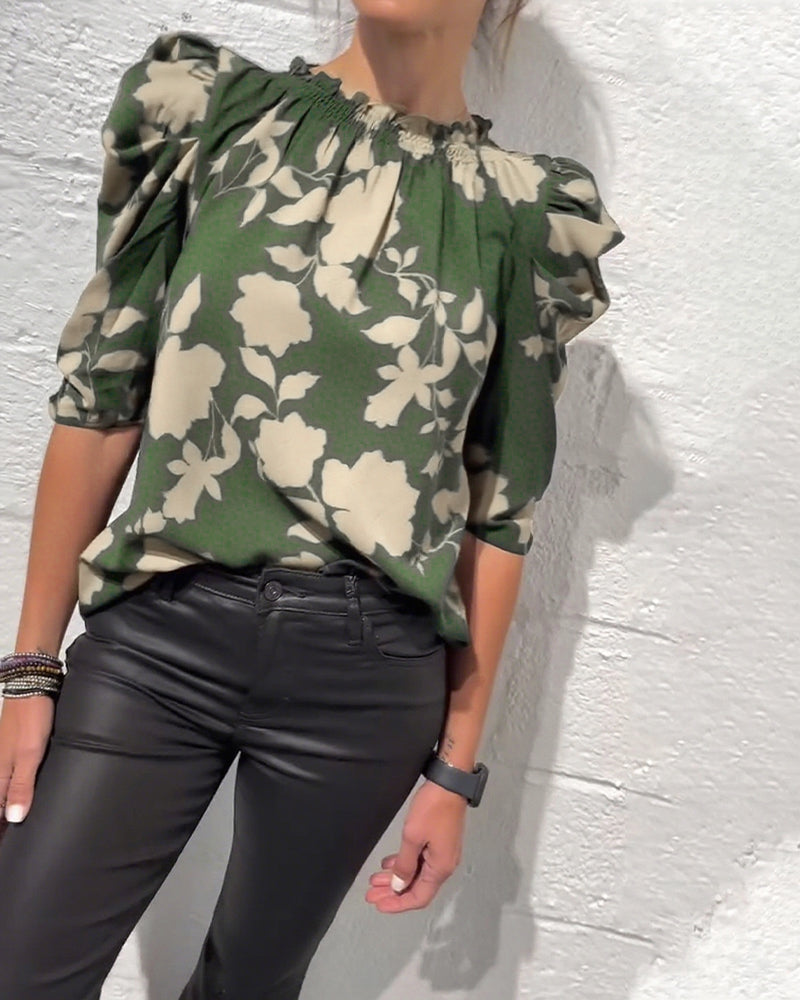 Amelie | Damen Bluse stilvoll Puffärmel & Rüschen modern