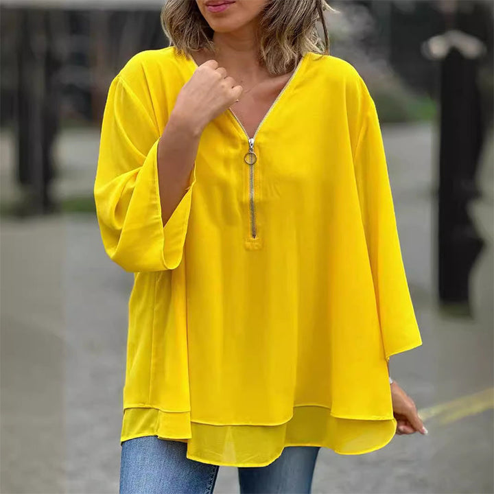 Chiffon | Leichtes Oberteil mit V-Ausschnitt und Reißverschluss-Detail