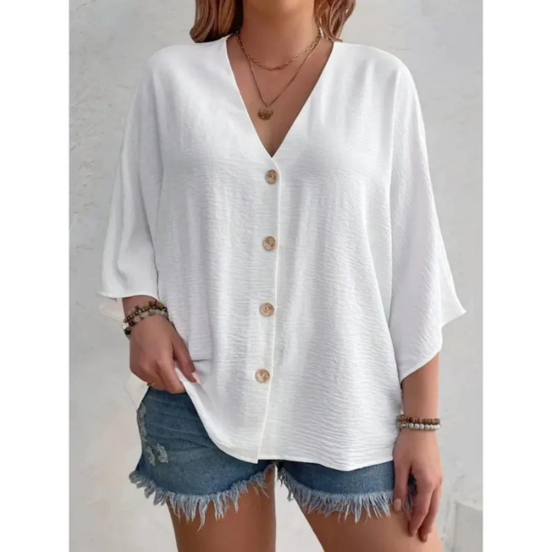 Isabella | Damen V-Ring-Top mit feinem Knopf-Detail