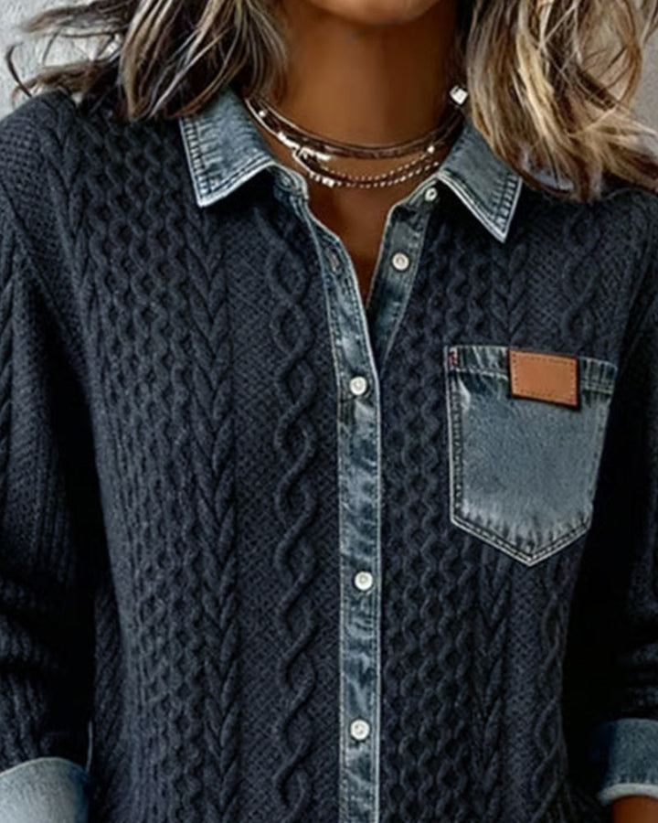 Lena | Chic gestricktes Shirt Damen mit Denim-Details
