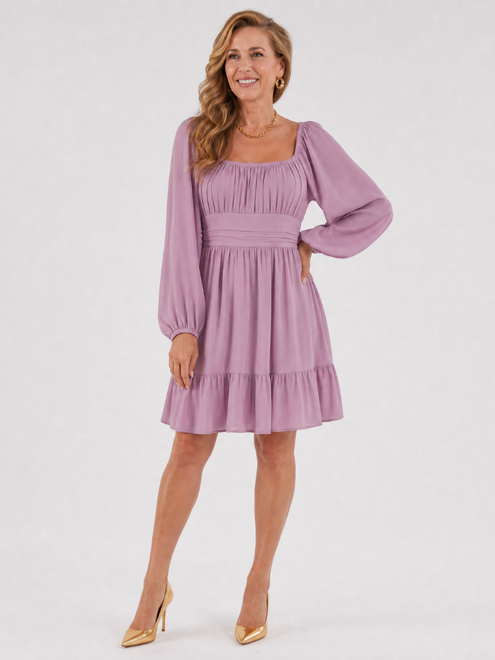 Ella | Rüsch Kleid Langarm Midi Zart Elegant