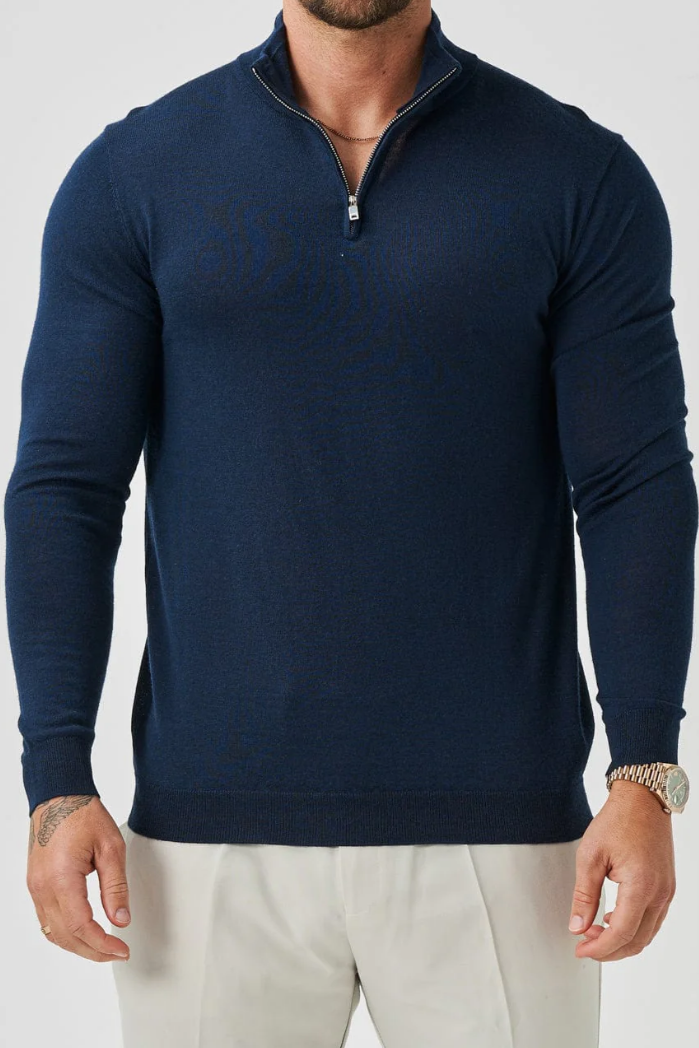 Couture | Navy-Pullover mit Viertelreißverschluss